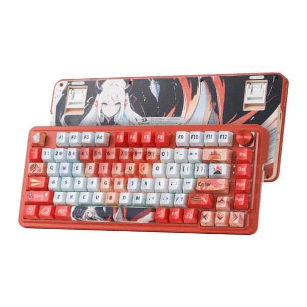 TG. REDRAGON UCAL PRO K673AK ANIME| INGLES | INALAMBRICO | SW-MINT | RGB | BLANCO-ROJO